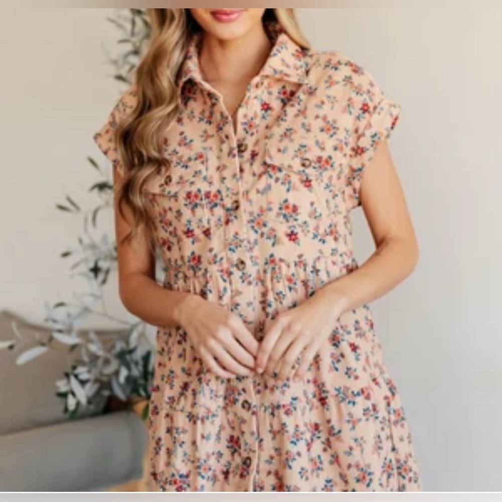 Emily Wonder Corduroy Tiered Dress floral size medium NWT